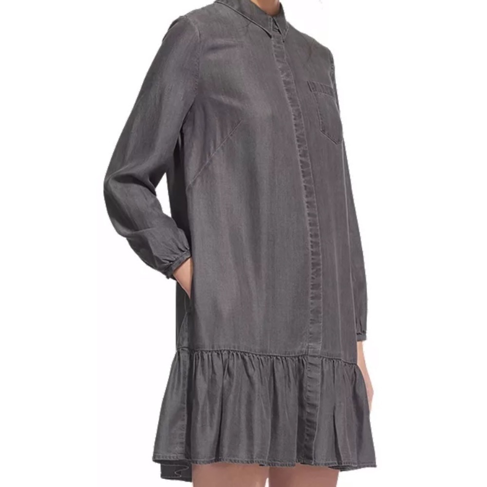 Whistles Dropped Hem Woven Shirt shift Dress Pockets Sz S